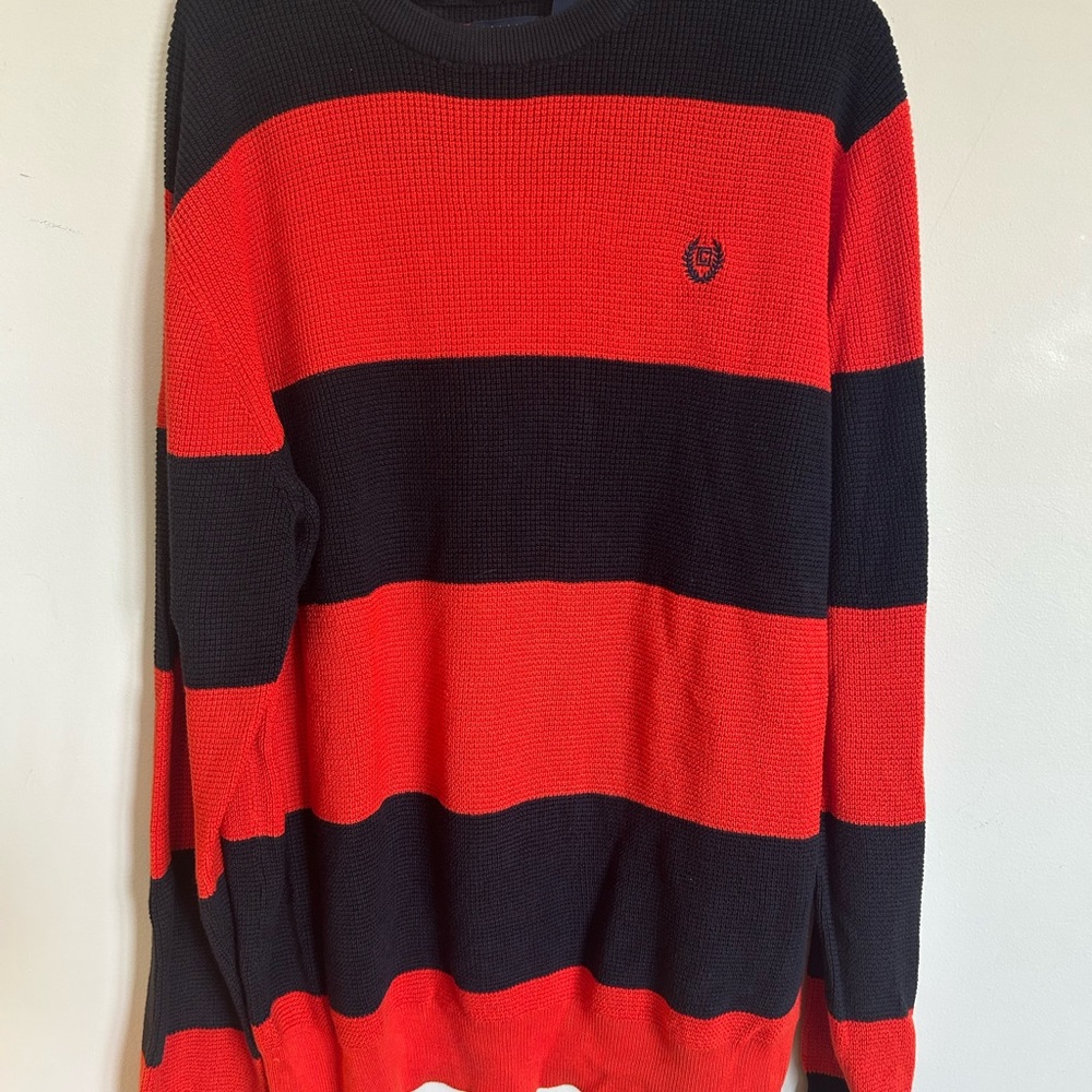 Chaps Orange and Navy Striped Knit Sweater